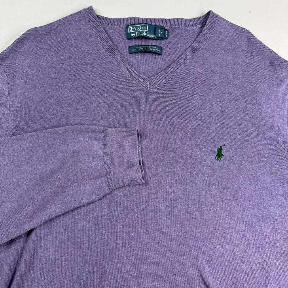 Polo Ralph Lauren V-Neck Sweater Mens XL Purple Pima Cotton Long Sleeve Logo
